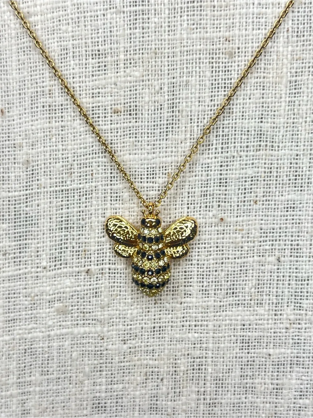 Kate Spade New York Bumblebee Pendant Necklace Gold Tone Pave Bee Charm